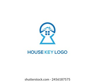 Creative security key house rental logo design vector template.