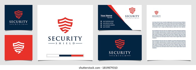 Creative security shield logo with line art style logo business card and letterhead