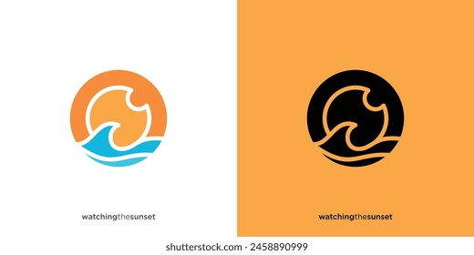 Creative See Beach Logo. Eyeball, Sun Beach, Wave, Ocean, Sea with Solid Colours Style. Eye with Beach Logo Icon Symbol Vector Designs Inspiration.