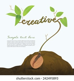 Creative seed idea abstract info graphic, concept image of small plant sprout, Vector illustration. 