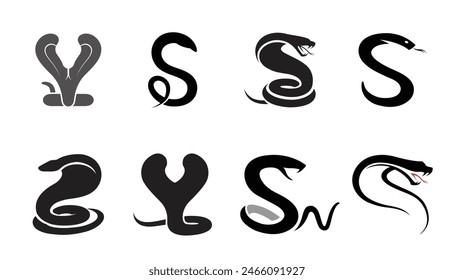 Serpiente creativa Cobra Serpientes Cabeza Colección Set Diseño de logotipo Vector Símbolo Ilustración	