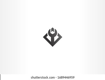 Creative service logo with wrench symbol vector design. Black logo concept
