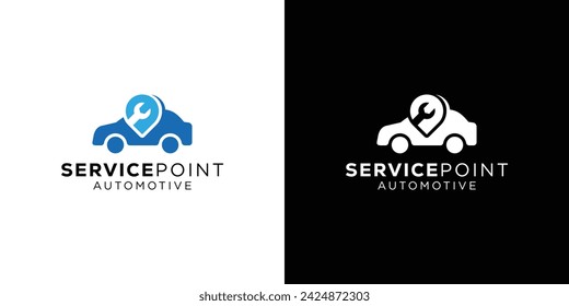Creative Service Point Logo. Location Car Service, Map, Pin. Auto Service Logo Icon Symbol Vector Design Template.