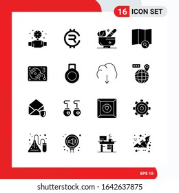 Creative Set of 16 Universal Glyph Icons isolated on White Background