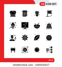 Conjunto creativo de 16 iconos de glifo universales aislados en fondo blanco