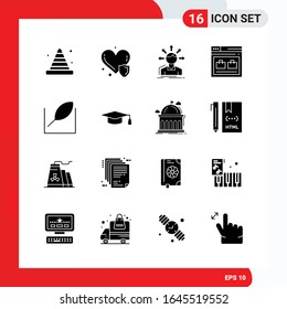 Creative Set of 16 Universal Glyph Icons isolated on White Background
