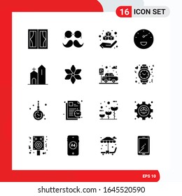 Creative Set of 16 Universal Glyph Icons isolated on White Background