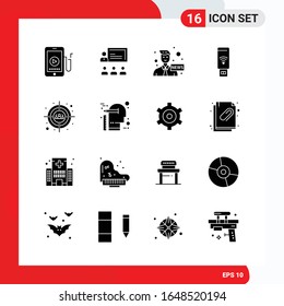 Conjunto creativo de 16 iconos de glifo universales aislados en fondo blanco
