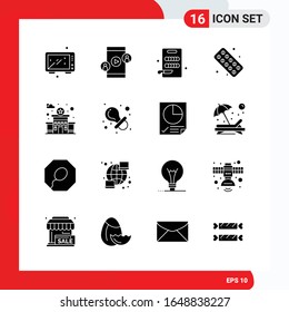 Conjunto creativo de 16 iconos de glifo universales aislados en fondo blanco