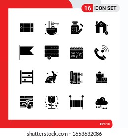Creative Set of 16 Universal Glyph Icons isolated on White Background
