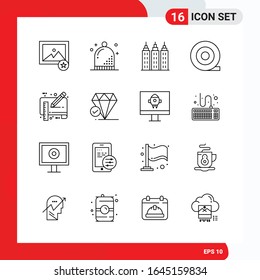 Creative Set of 16 Universal Outline Icons isolated on White Background.