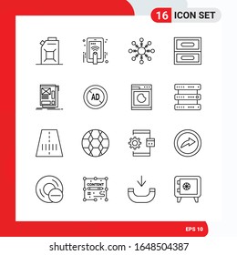 Creative Set of 16 Universal Outline Icons isolated on White Background.
