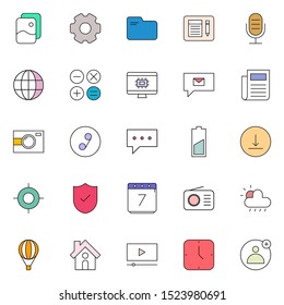 creative set 23 of flat filled line UI icons. simple flat website and mobile colorful icon set. vector illustration.