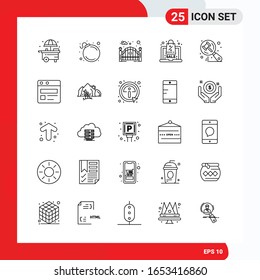 Conjunto creativo de 25 iconos de contorno universal aislados en fondo blanco.