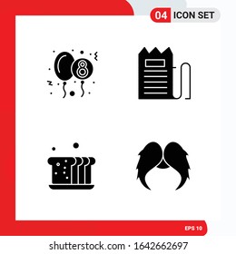 Creative Set of 4 Universal Glyph Icons isolated on White Background