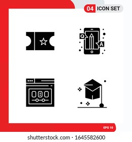Conjunto creativo de 4 iconos de glifo universales aislados en fondo blanco