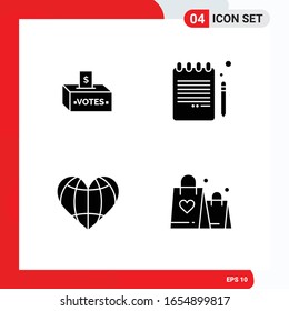 Creative Set of 4 Universal Glyph Icons isolated on White Background