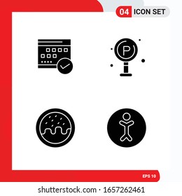 Conjunto creativo de 4 iconos de glifo universales aislados en fondo blanco