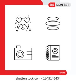 Creative Set of 4 Universal Outline Icons isolated on White Background.