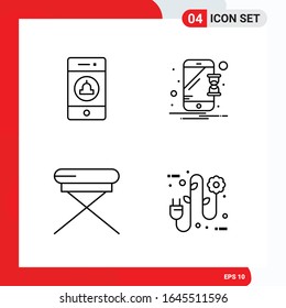 Creative Set of 4 Universal Outline Icons isolated on White Background.