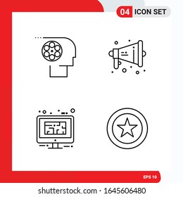 Creative Set of 4 Universal Outline Icons isolated on White Background.