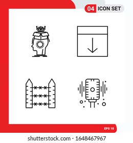 Conjunto creativo de 4 iconos de contorno universal aislados en fondo blanco.