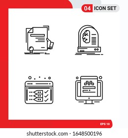 Creative Set of 4 Universal Outline Icons isolated on White Background.