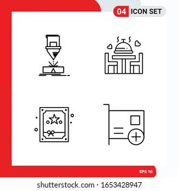 Conjunto creativo de 4 iconos de contorno universal aislados en fondo blanco.