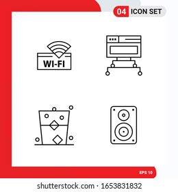 Creative Set of 4 Universal Outline Icons isolated on White Background.