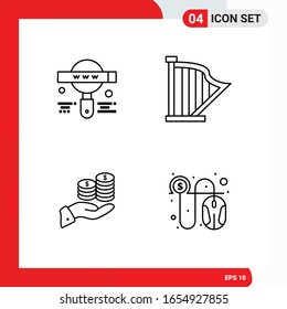 Conjunto creativo de 4 iconos de contorno universal aislados en fondo blanco.