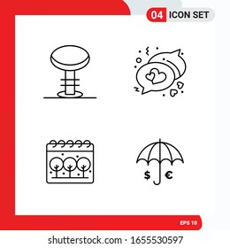 Creative Set of 4 Universal Outline Icons isolated on White Background.