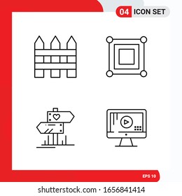 Conjunto creativo de 4 iconos de contorno universal aislados en fondo blanco.