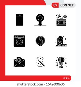 Creative Set of 9 Universal Glyph Icons isolated on White Background
