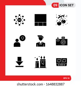 Conjunto creativo de 9 iconos de glifo universales aislados en fondo blanco