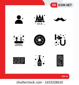 Creative Set of 9 Universal Glyph Icons isolated on White Background