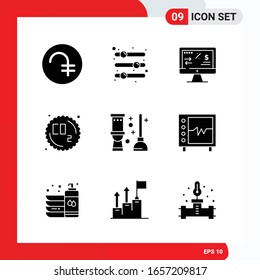 Conjunto creativo de 9 iconos de glifo universales aislados en fondo blanco