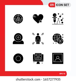 Creative Set of 9 Universal Glyph Icons isolated on White Background