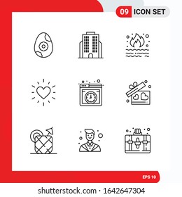 Creative Set of 9 Universal Outline Icons isolated on White Background.