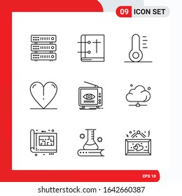 Creative Set of 9 Universal Outline Icons isolated on White Background.