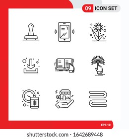 Creative Set of 9 Universal Outline Icons isolated on White Background.