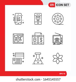 Creative Set of 9 Universal Outline Icons isolated on White Background.