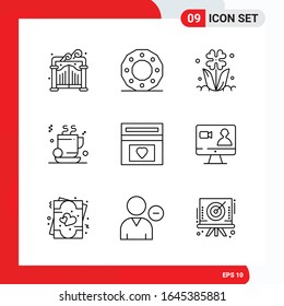 Creative Set of 9 Universal Outline Icons isolated on White Background.