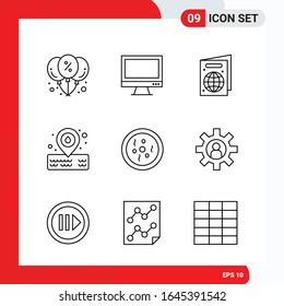 Creative Set of 9 Universal Outline Icons isolated on White Background.