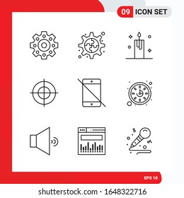 Creative Set of 9 Universal Outline Icons isolated on White Background.