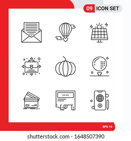 Creative Set of 9 Universal Outline Icons isolated on White Background.