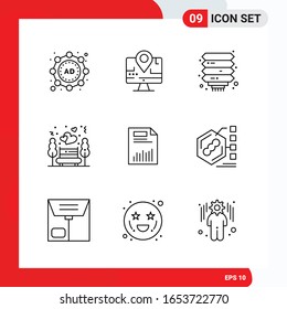 Creative Set of 9 Universal Outline Icons isolated on White Background.