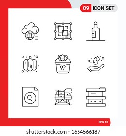 Creative Set of 9 Universal Outline Icons isolated on White Background.