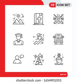 Creative Set of 9 Universal Outline Icons isolated on White Background.