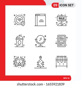 Creative Set of 9 Universal Outline Icons isolated on White Background.