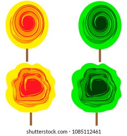 Creative set with art trees in cartoon style. Isolated vector
